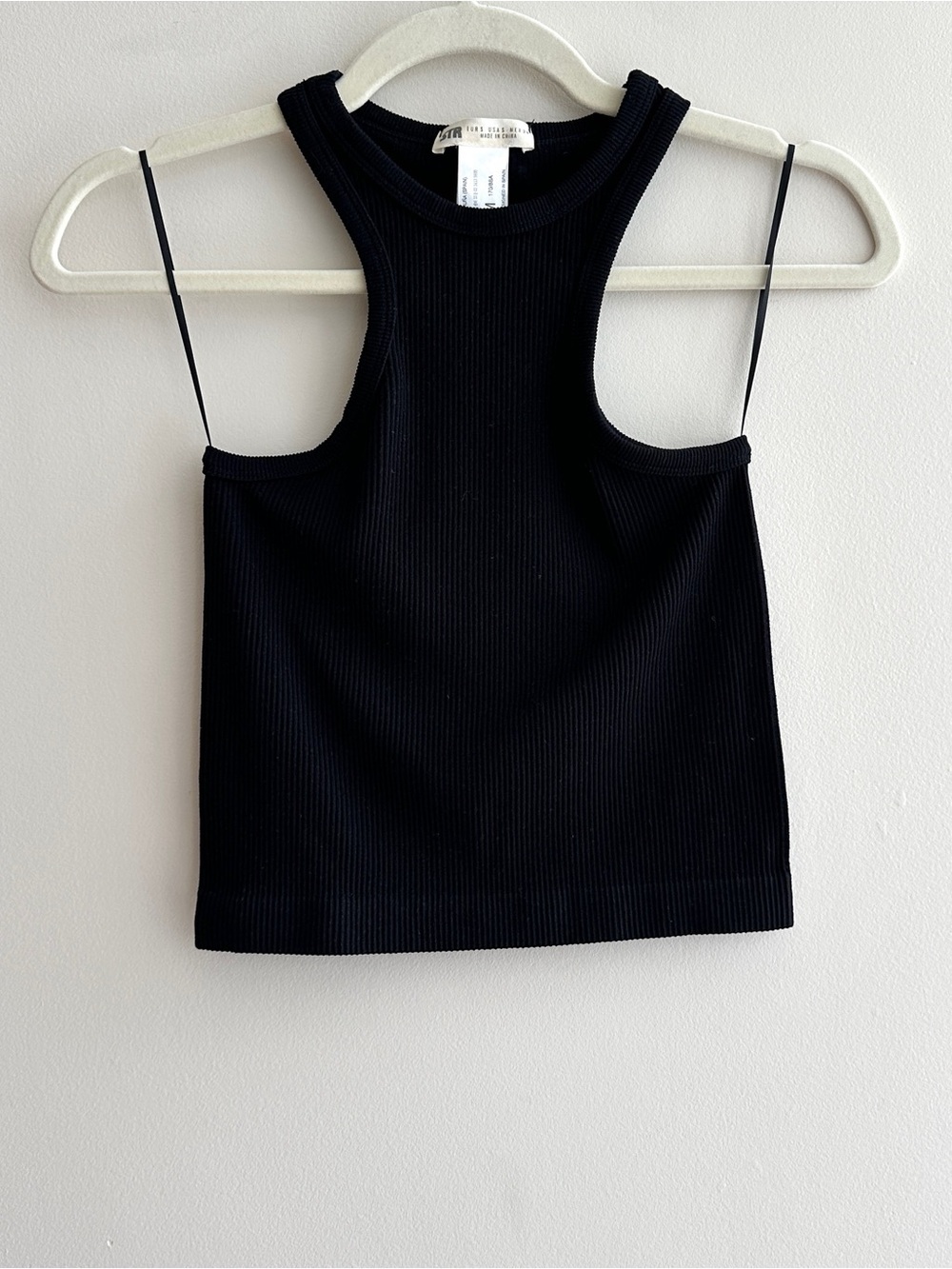 Stradivarius High Neck Ribbed Tank Top, Black, Size Small